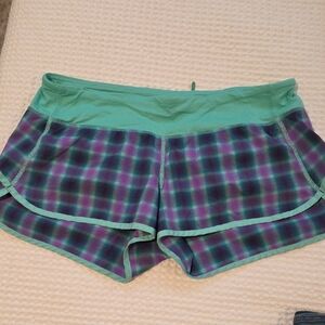 lululemon athletica Green and Purple Plaid Athletic Shorts